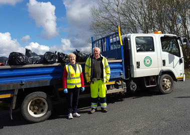 2Cllr Rena Donaghey and council foreman George Porter with some of the rubbish collected in Buncrana.