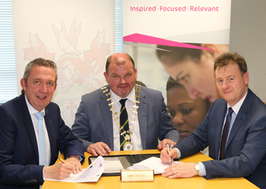 Cllr. Ciaran Brogan, Cathaoirleach, Donegal County Council with Seamus Neely, Chief Executive, Donegal County Council and Paul Hannigan, President of Letterkenny Institute of Technology (LYIT), signing a 5-year memorandum of understanding on behalf of both organisations on Wednesday.