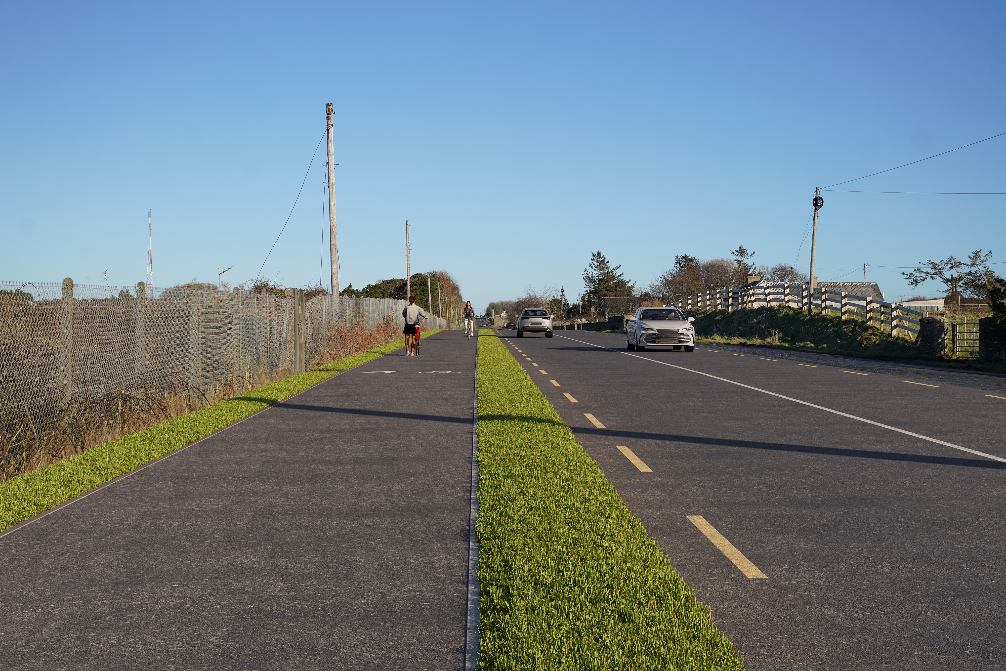 Photomontage of rural section of the Active Travel Scheme