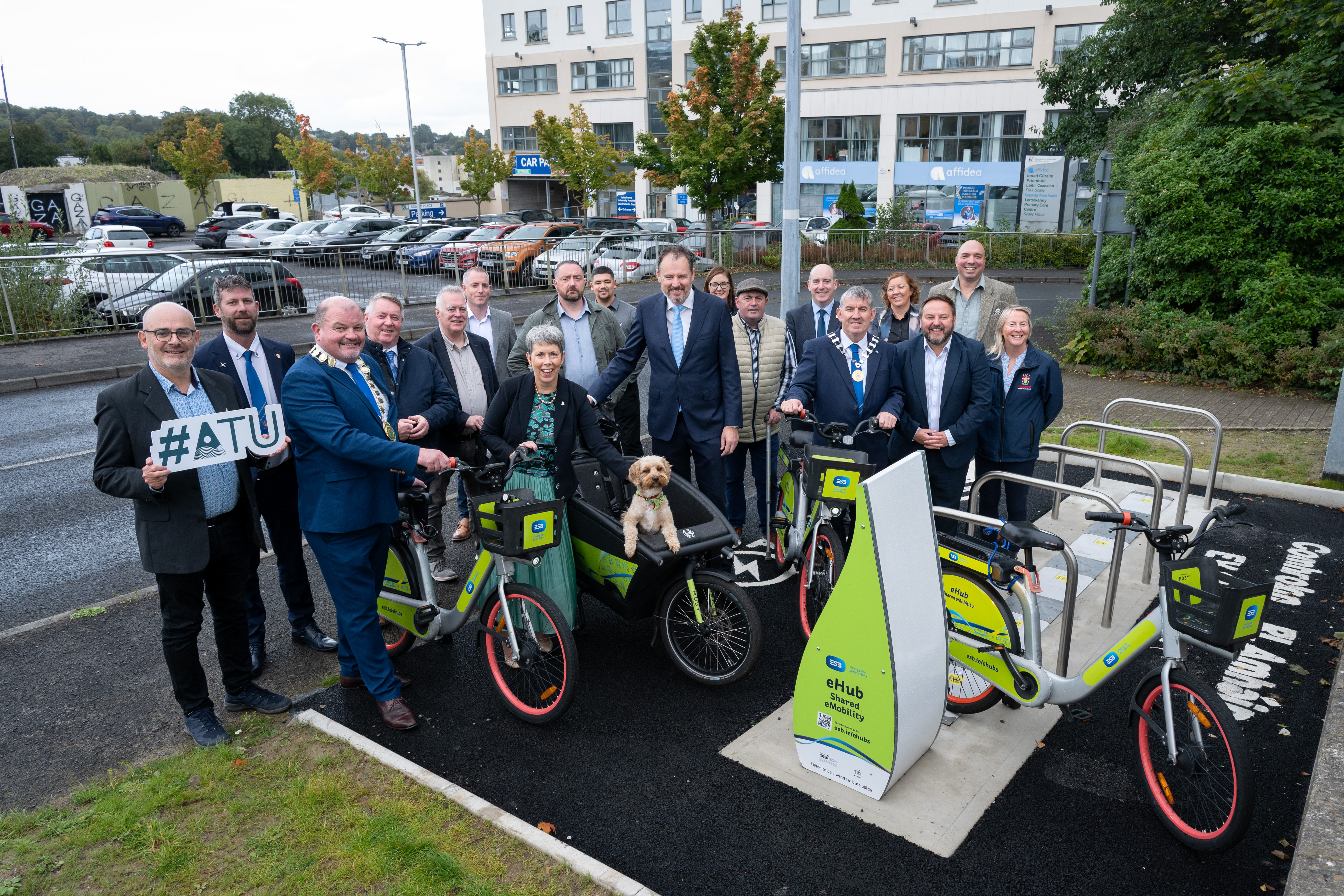 New sustainable transport eHub opens in Letterkenny in partnership with Donegal County Council, ATU, TCD, ESB and Enterprise Car Club  - eHub has electric cars, e-bikes, e-cargo bikes with dedicated charging facilities