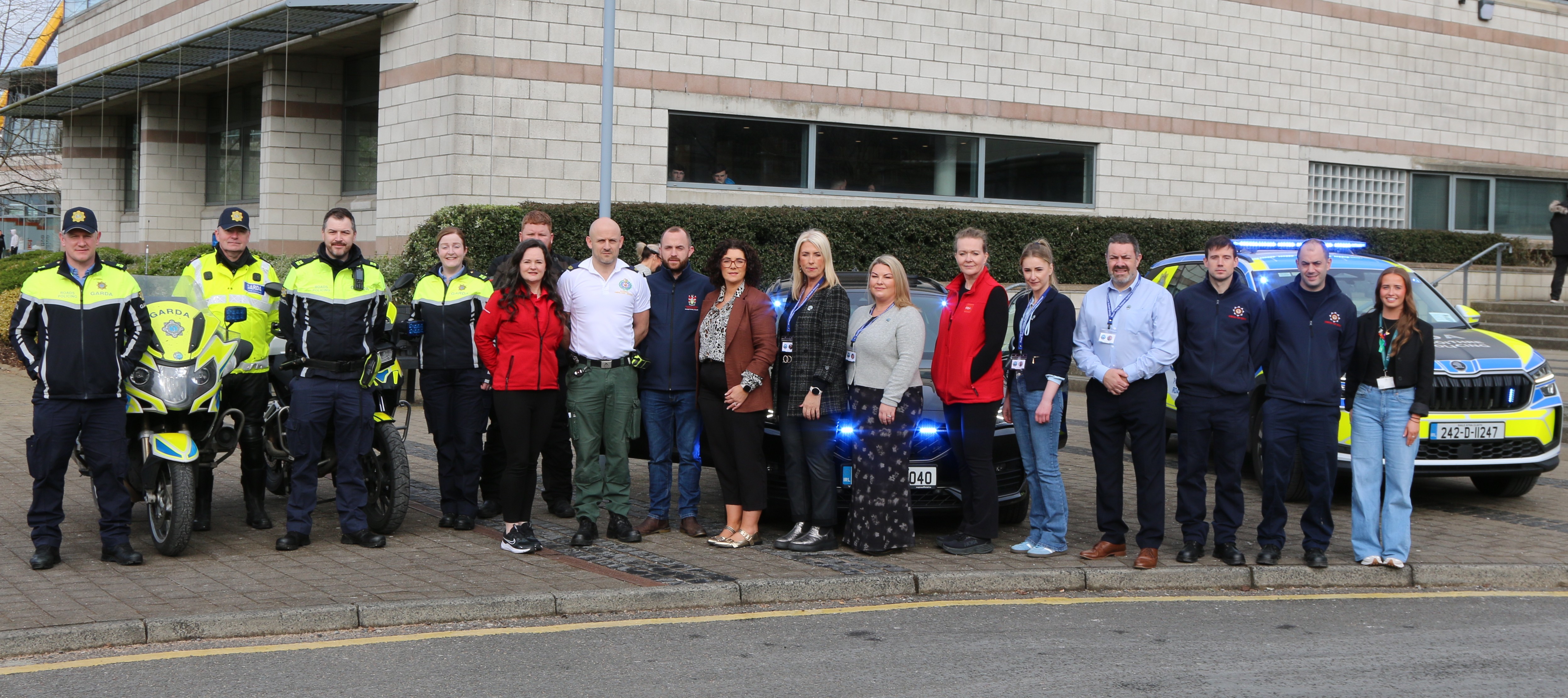 At Road Safety Awareness Week in Atlantic Technological University (ATU) Donegal last week. Pamela Smullen and Chris Harley, Donegal County Council with Claire McCaul, ATU Students’ Union and members of Donegal Fire Service, An Garda Síochána, National Ambulance Service, Road Safety Authority (RSA) and Road Victims Support NI-Donegal
