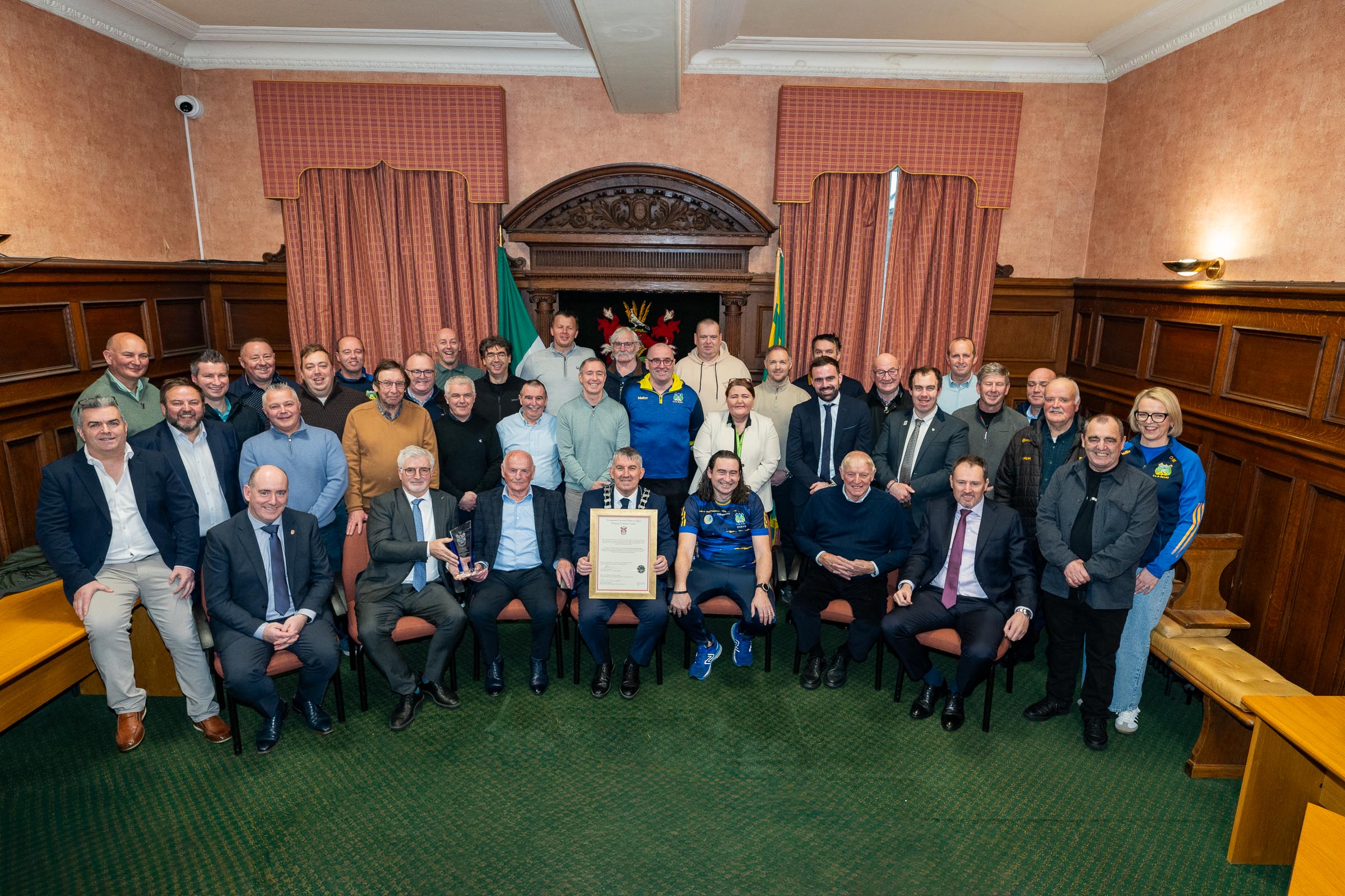 Cathaoirleach Cllr Paul Canning, Elected Members and Members of CLG Burt at the Civic Reception in County House, Lifford. Photo: Clive Wasson
