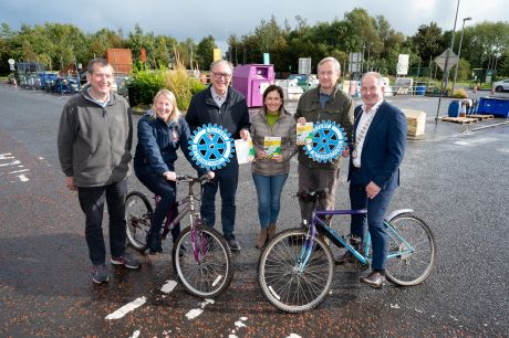 Pictured promoting the Annual School Bikes Africa Appeal (L-R) Connie Gallagher Bryson Recycling, Suzanne Bogan, Waste Awareness Officer, Donegal County Council, Peter Cutliffe, President Letterkenny Rotary Club, Wendy McGarvey Letterkenny Rotary Club, Ed Wicks Letterkenny Rotary Club and Cathaoirleach of Donegal County Council Cllr Liam Blaney. 