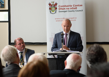Dr Peter FitzGerald Founder and Managing Director of Randox Laboratories speaking at the Cathaoirleach’s Reception which was held in his honour at Dungloe Public Service Centre on Tuesday.