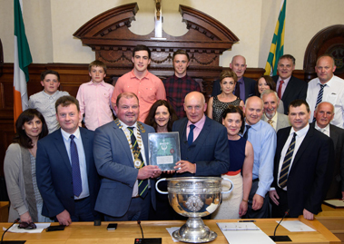 Family members with Anthony Molloy at the Civic Reception held in his on honour on Tuesday 7 June 2016 where the Freedom of County Donegal was bestowed on him.  Also in the photo: Seamus Neely, Chief Executive, Donegal County Council, Cllr. Ciaran Brogan, Cathaoirleach and Sean Dunnion, Chairman of Donegal GAA County Board
