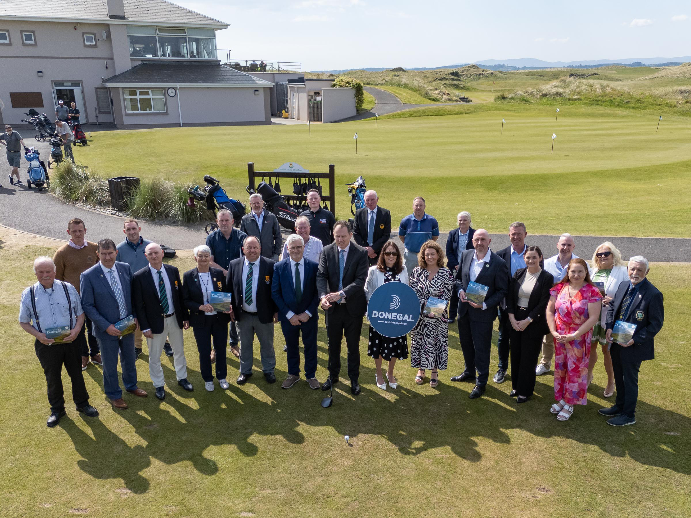 Minister of State Charlie McConalogue TD, Cathaoirleach Cllr Niamh Kennedy, Chief Executive John G. McLaughlin, Elected Members, Council Officials, Golf representatives, tour operators and hospitality industry members attending the brochure launch in Donegal Golf Club - Photo: Clive Wasson