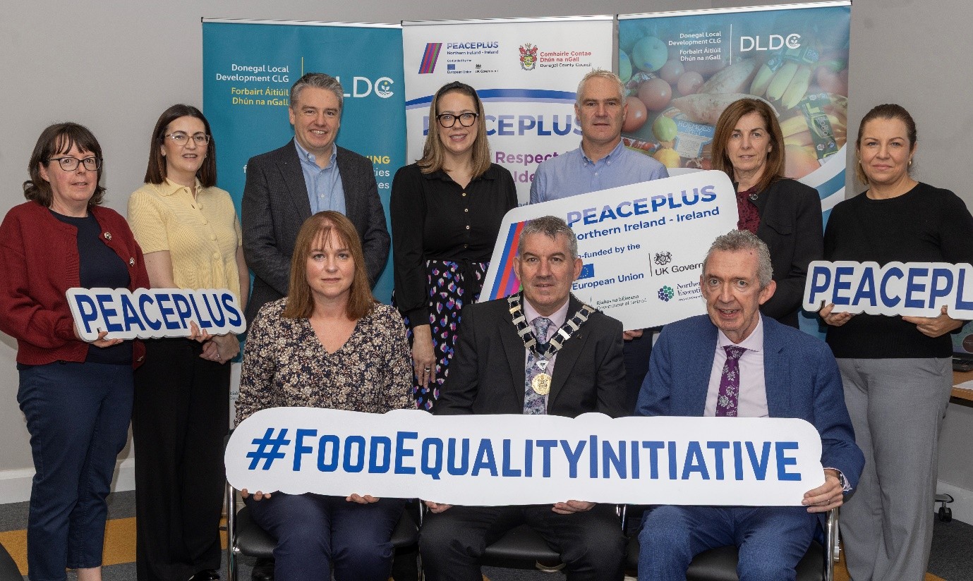 Food Equality Initiative (FEI) launch event, Monday 13th October 2025, DLDC’s Head Office in Letterkenny. Pictured front L-R: Pauline Smyth, Cllr Paul Canning, Paul Hannigan. Back L-R: Marie Mulhern, Martina Mc Ginty, Padraic Fingleton, Christina Perry, Martin McDevitt, Margaret Larkin, Roseann Ní Ghallachóir. Photographer: Joe Boland