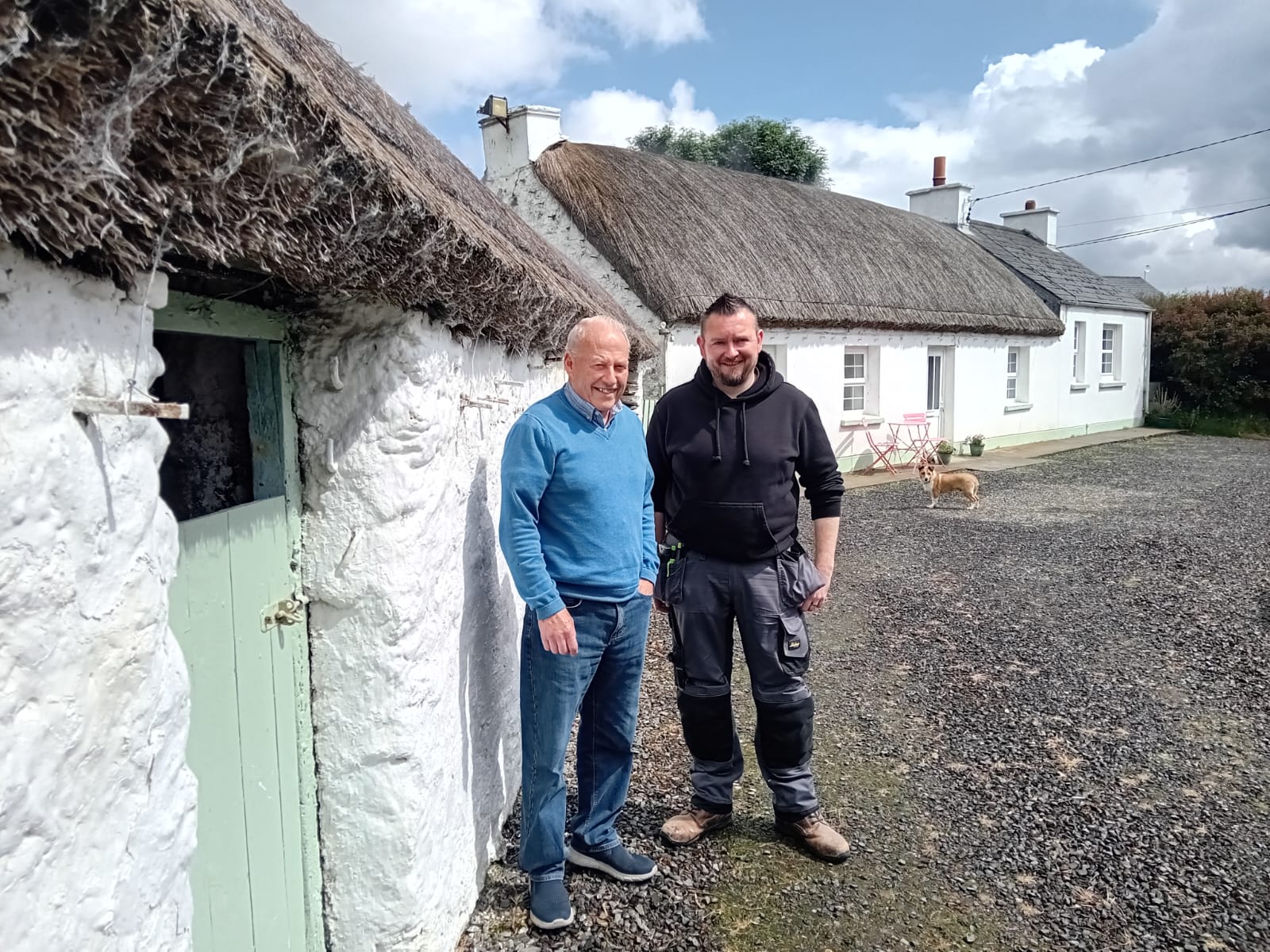 Master rope thatcher Brian Lafferty (left) pictured with David McFerran (right) who in the first recipient under the pilot Rope Thatch Mentorship Scheme initiated by the Conservation Office and the Heritage Office of Donegal County Council. Photo: Joseph Gallagher