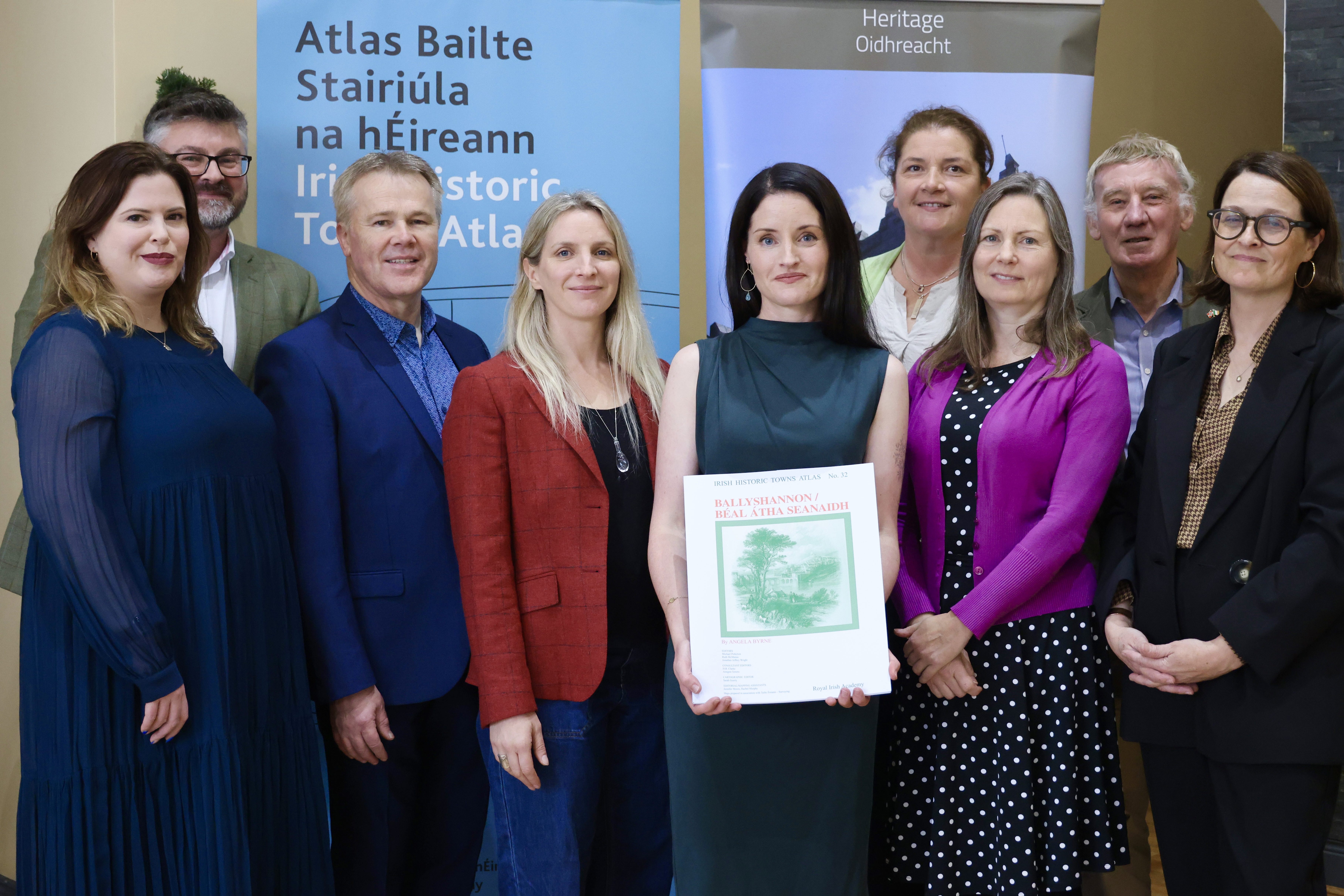 Pictured at the launch of the Ballyshannon Historic Towns Atlas are (from left to right): Máire Ní Fhearraigh, Dr. Michael Potterton, Dr. Joseph Gallagher, Dr. Easkey Britton, Dr. Angela Byrne (author of the Ballyshannon Historic Towns Atlas), Jennifer Moore, Dr. Ruth McManus, Prof. Howard Clarke & Sarah Gearty. Photo: Karen Skelly
