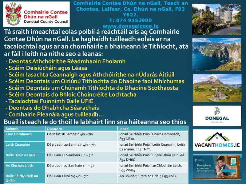 Seisiúin Eolais don Phobal maidir le Tithíocht atá le forbairt