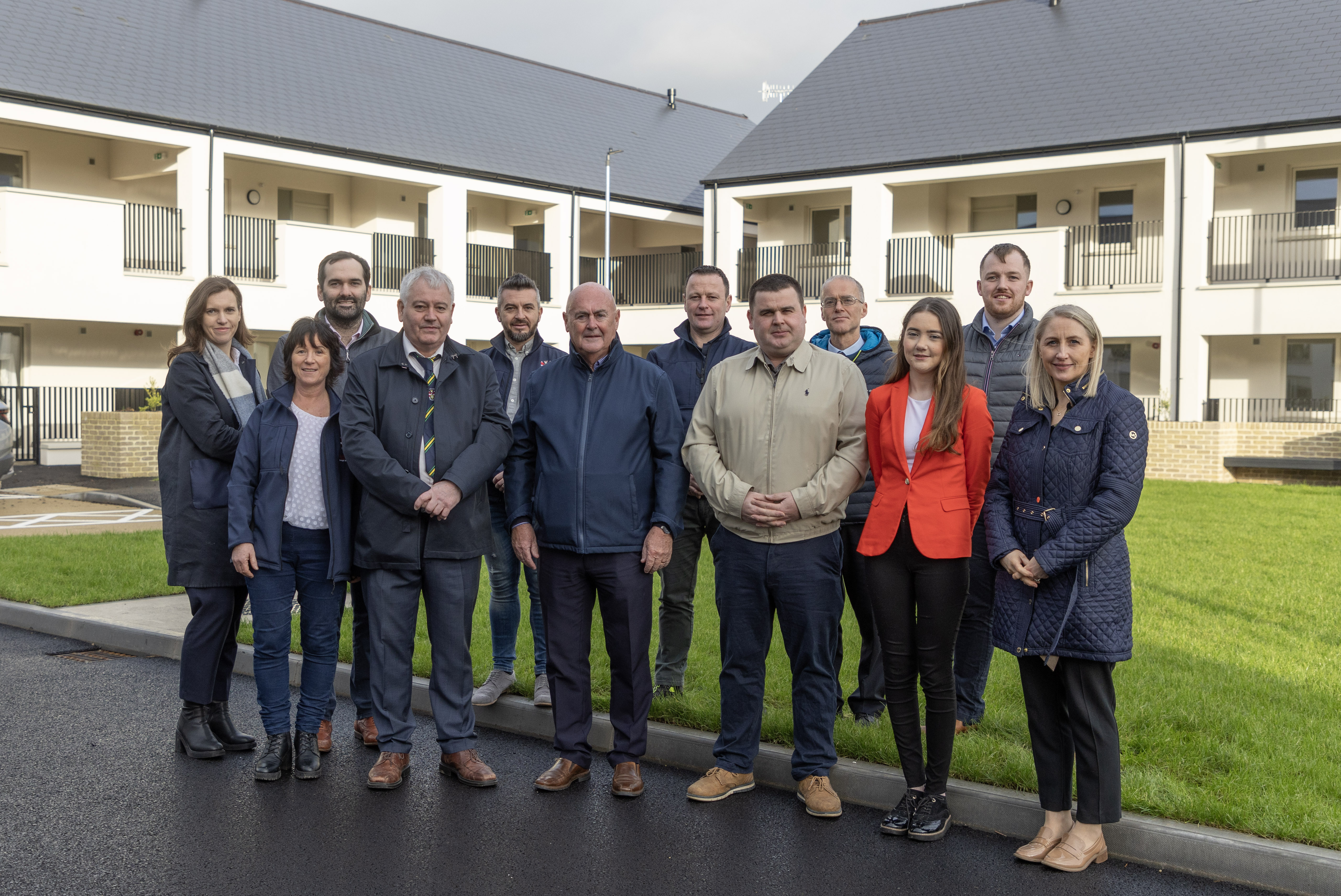 Members of Lifford-Stranorlar Municipal District photographed during a visit to the new Council Housing Estate at Cuirt an Troisc, Trusk Road, Ballybofey, on 16th January 2025. They are pictured with Donegal County Council staff who were involved in the project and a representative from Lowry Construction, Contractor for this new development